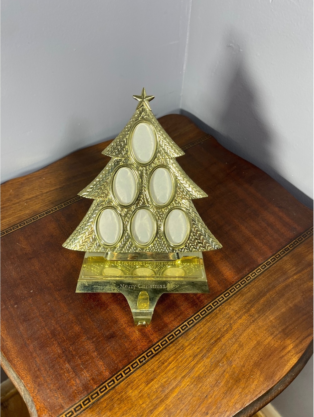 Vintage Dillard's Trimmings, Gold Tone Photo Frame Tree-Shaped Stocking Holder.